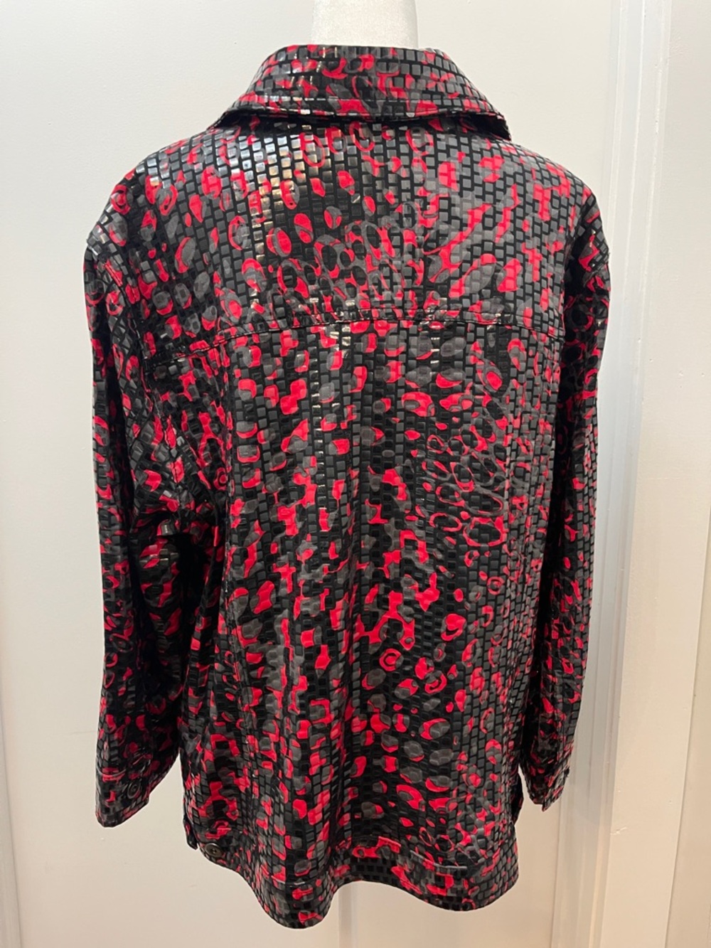 Ruby Rd. Black and Red Patterned Button-Front Shirt Jacket - Picture 6 of 7